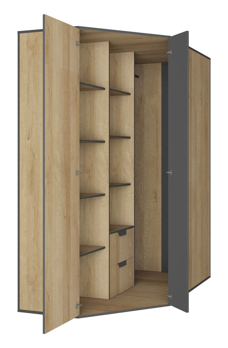 Eckkleiderschrank Nano Riviera Eiche Nachbildung/Grau 145 x 195 x 95 cm