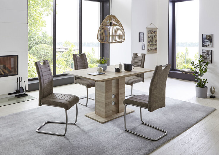 Tischgruppe Ulla 5-teilig Sonoma Eiche Optik/Microfaser Schlamm