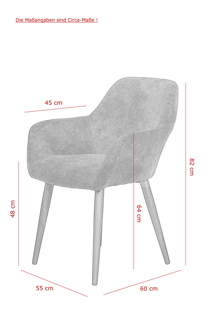 Stuhl Roberta 2er Set grau 55x82x60 cm