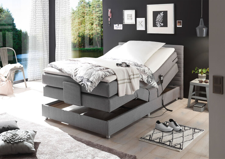 Motorboxspringbett Carmen Stoffbezug Grau ca. 120 x 200 cm