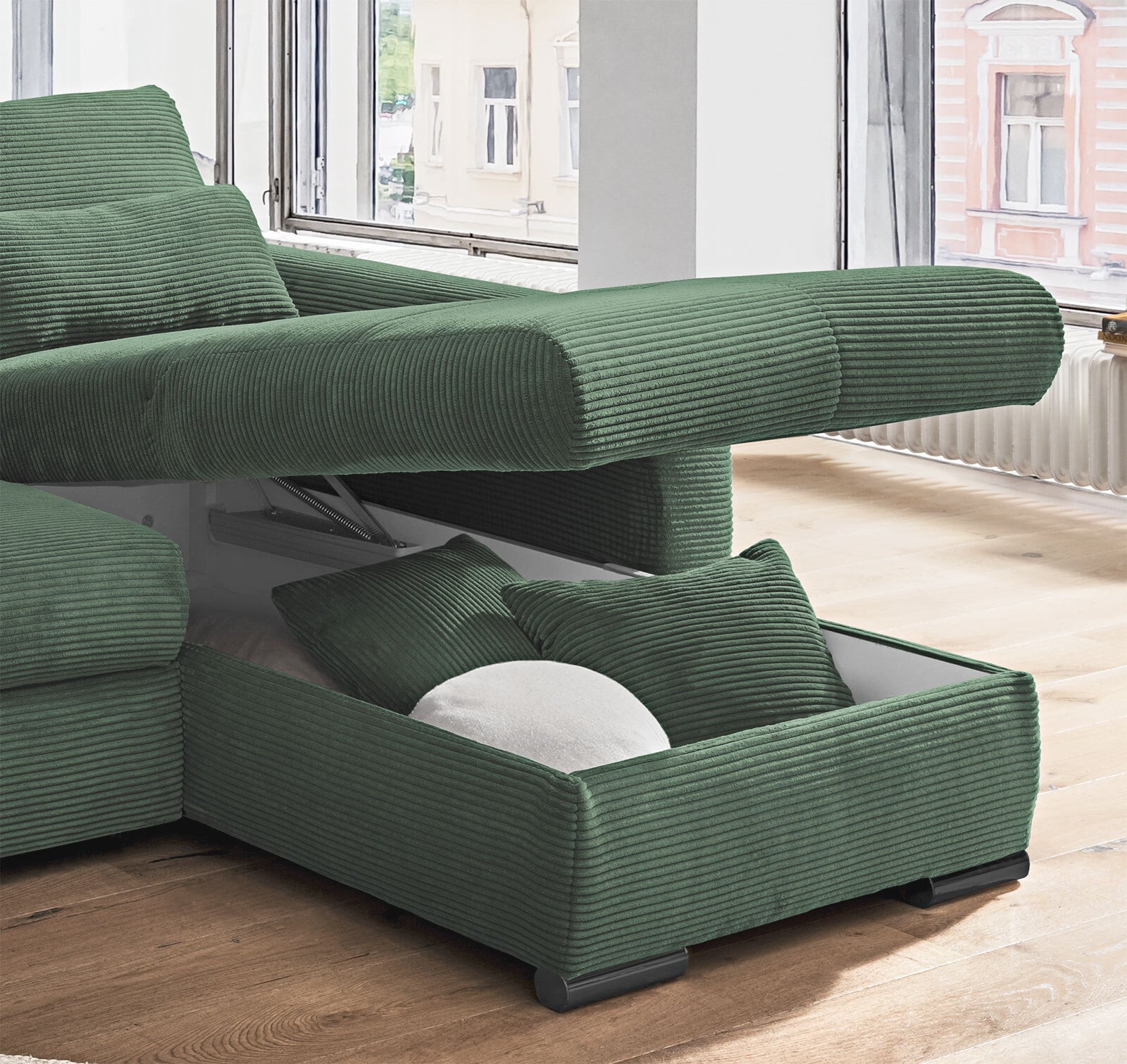 Ecksofa Federico 188 x 302 cm Cord Bezug moosgrün