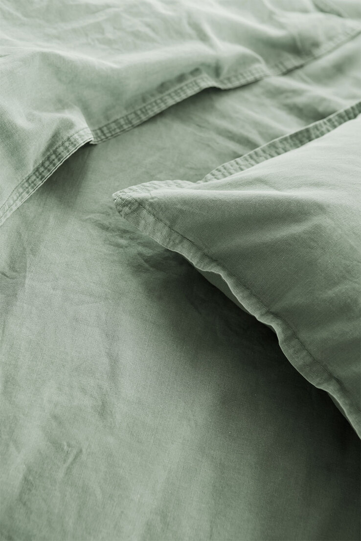 Hahn Renforcé-Bettwäsche Stonewashed 155 x 220 cm olive