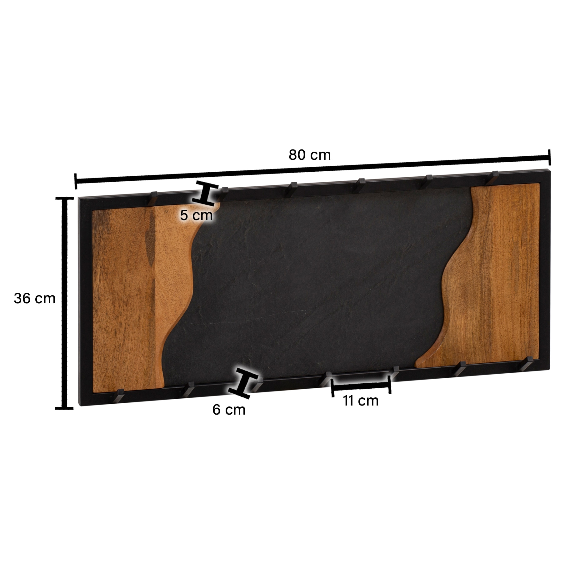 Wandgarderobe 80x36x6 cm Metall/Massivholz/MDF schwarz/braun/Anthrazit