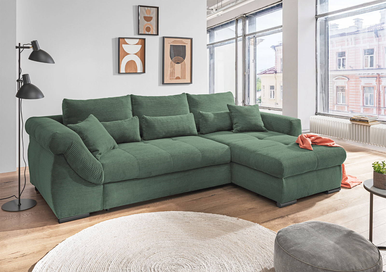 Ecksofa Federico 188 x 302 cm Cord Bezug moosgrün