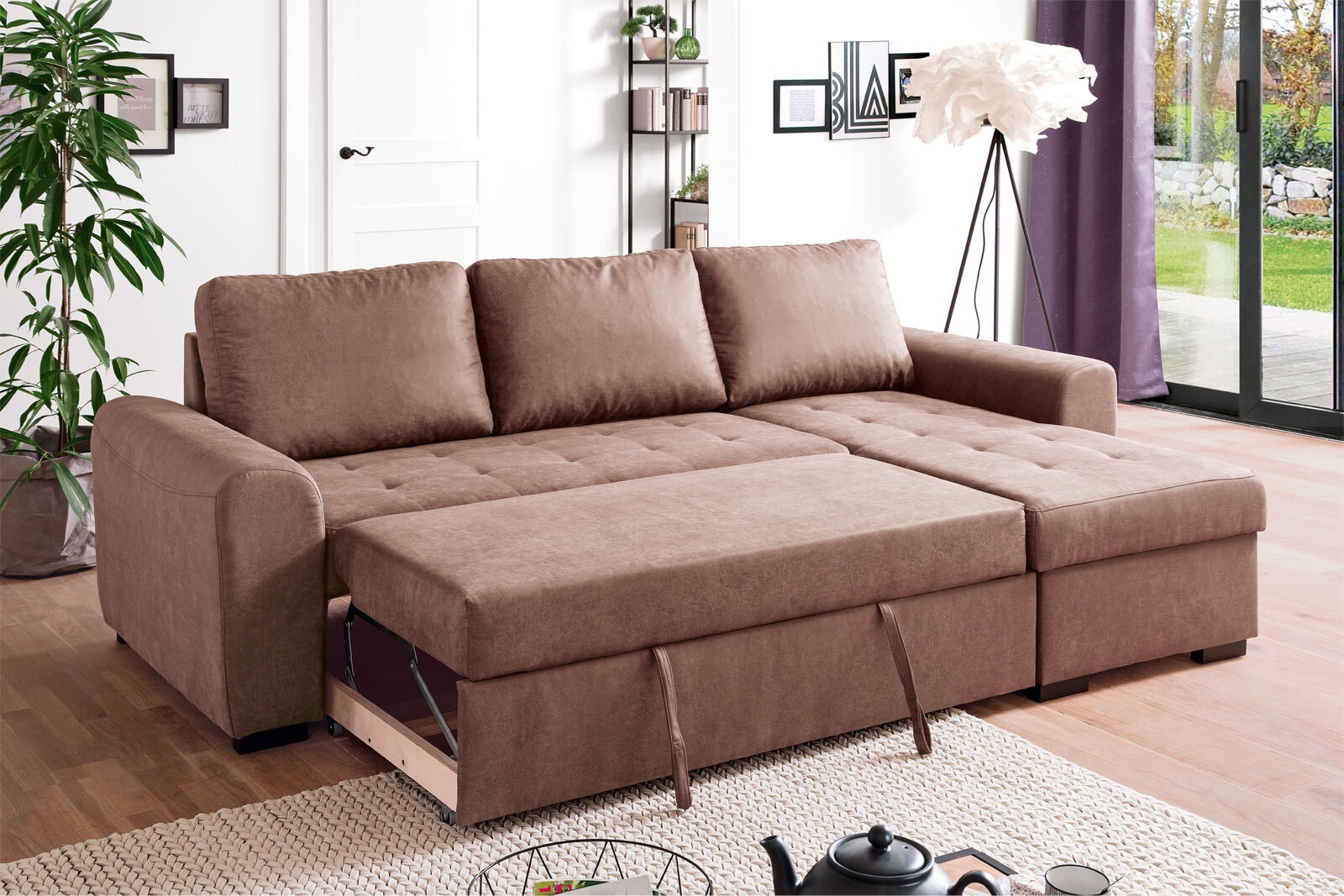 Ecksofa Holly Stoffbezug Dunkelbraun ca. 243 x 155 cm 