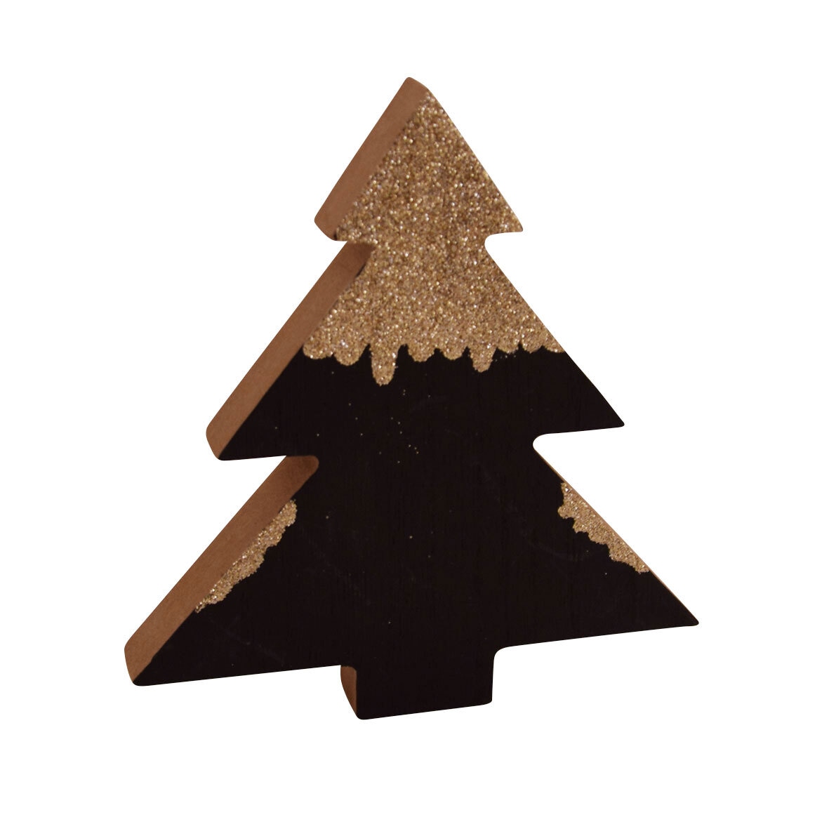 Weihnachten Deko Objekt Tanne schwarz goldfarbig 14x2cm 15cm Holz