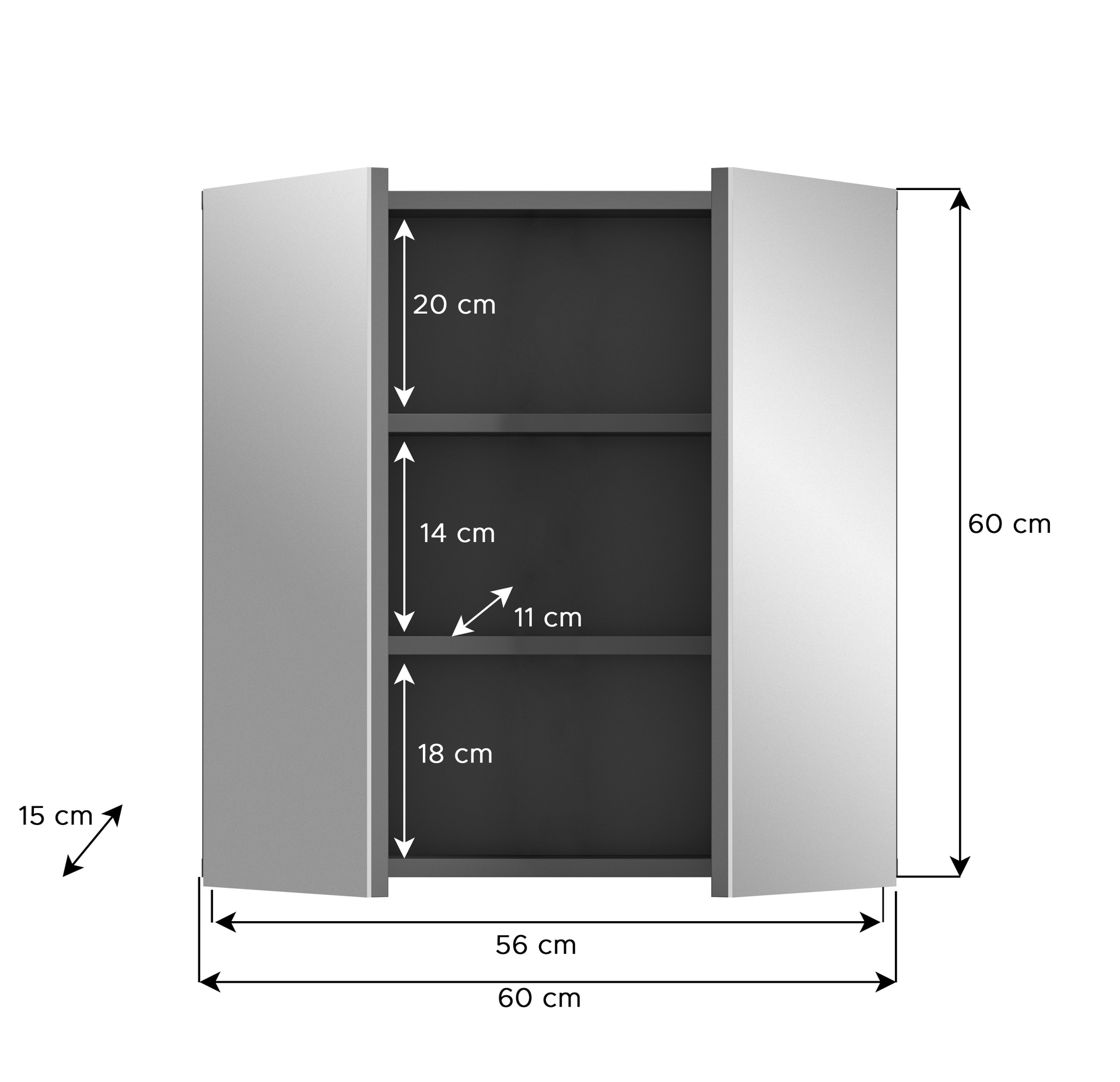 Spiegelschrank Soft grau B/H/T 60x60x15 cm 