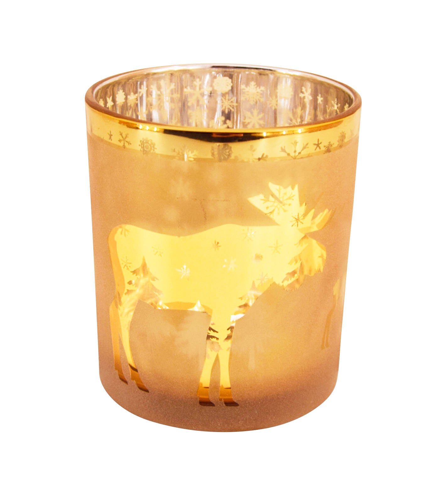 Weihnachten Windlicht Rentier goldfarbig kupferfarbig 9cm 10cm Glas