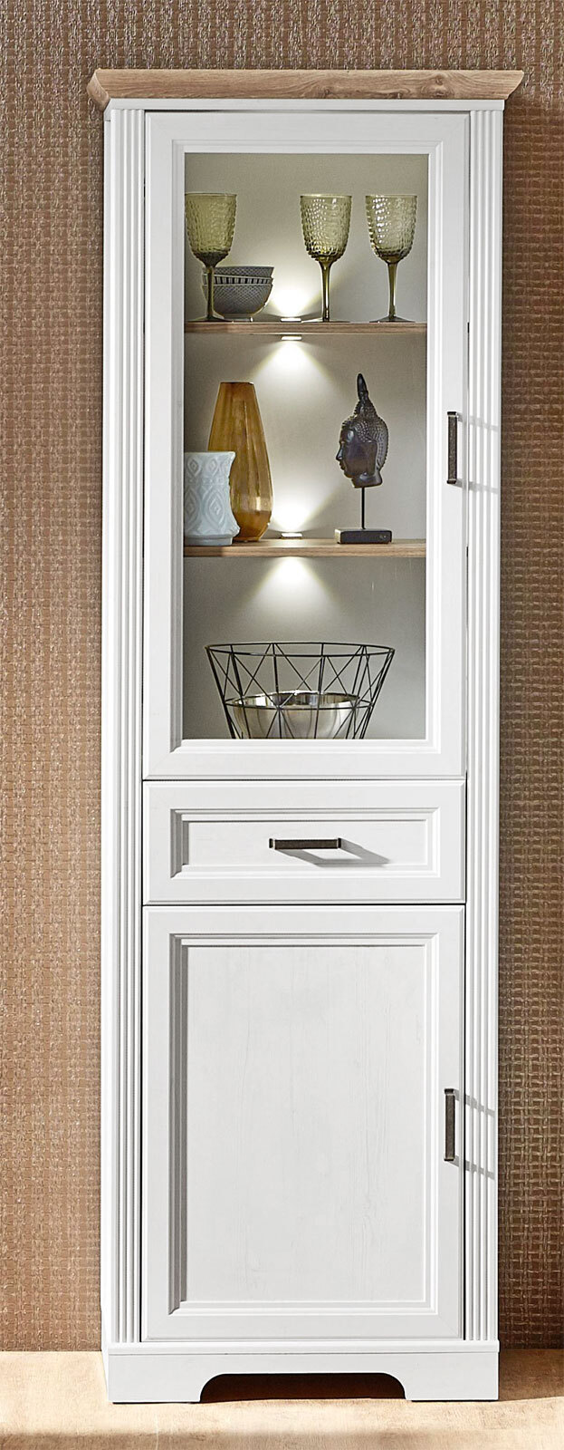 Vitrine Jasmin Pinie-Optik hell /Artisan Eiche-Optik 66 x 204 x 42 cm