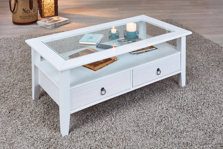 Couchtisch Max Massivholz Kiefer weiß 115 x 45 x 60 cm