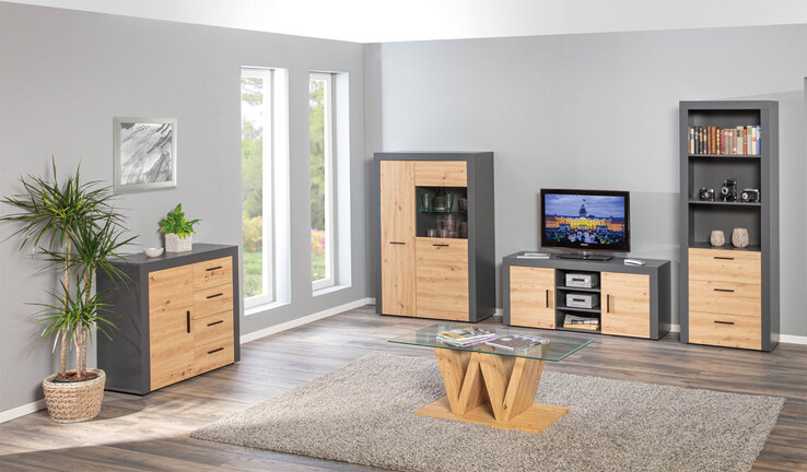 Kommode Roland 2T4S grau/braun 134x86x40 cm