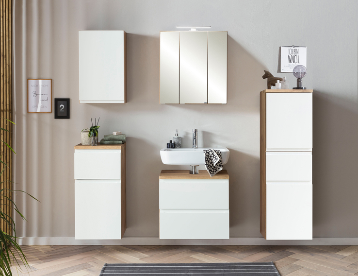 Spiegelschrank Gent weiß/braun B/H/T 60x64x20 cm