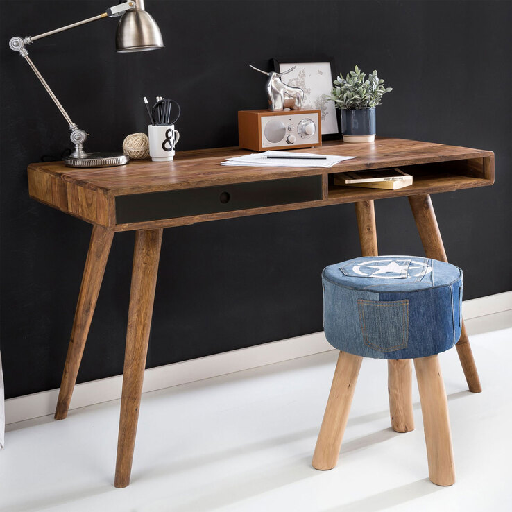 Schreibtisch Wexford Massivholz braun/schwarz