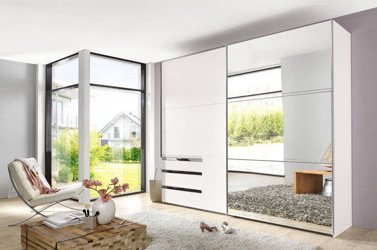 Schwebetürenschrank Level 36 A 200 x 236 cm weiß/ Spiegel