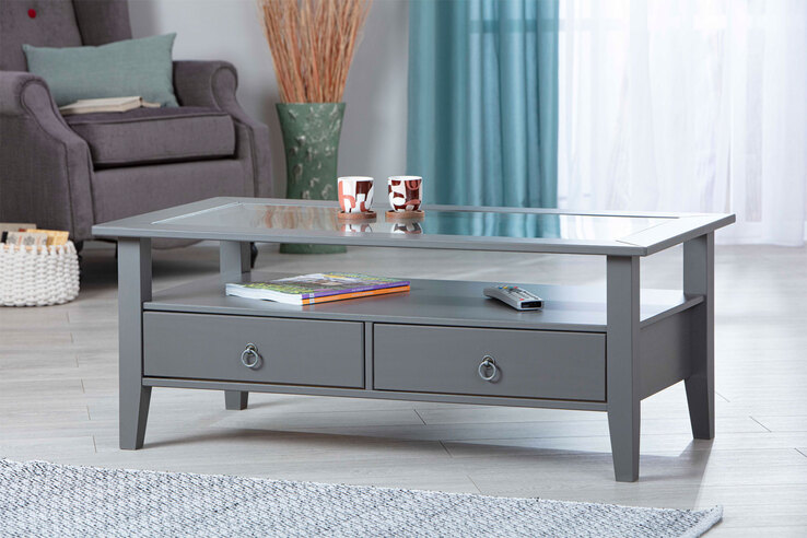 Couchtisch Milo Massivholz Kiefer grau 115 x 45 x 60 cm