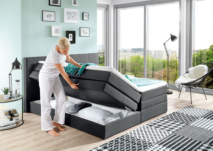 Boxspringbett Vegas Stoffbezug Anthrazit Bonellfederkern ca. 180 x 200 cm