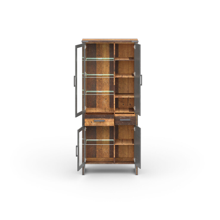 Vitrine Prime Grau/Braun Matera Old-Wood-Optik 89 x 212 x 42 cm