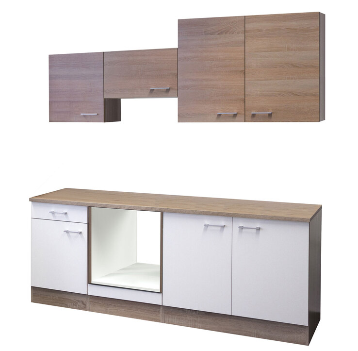Küchenblock L-210-1609-000-Samoa Weiß/Eiche Sonoma Nachbildung ca. 210 cm