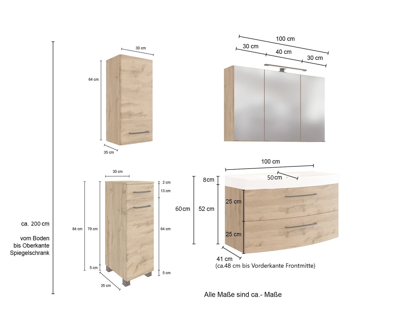 Badkombination Limburg braun 130 cm 4-teilig B/H/T 130x200x50 cm 