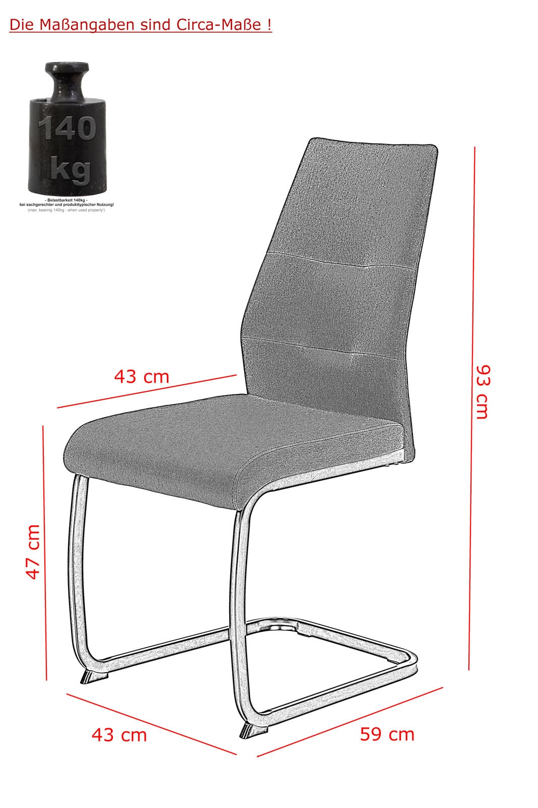 Stuhl RIA 2er-Set mit Ziernähten anthrazit 59 x 43 x 93 cm 