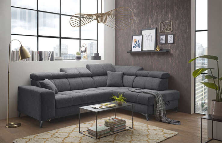 Ecksofa Sydney 282x86-105x198 grau Garnitur inkl. Kissen