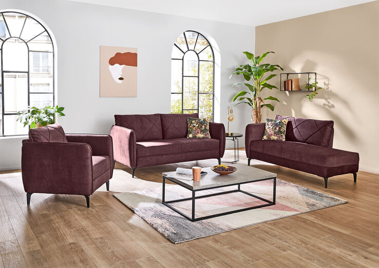 Recamiere NOVARA Stoffbezug Aubergine