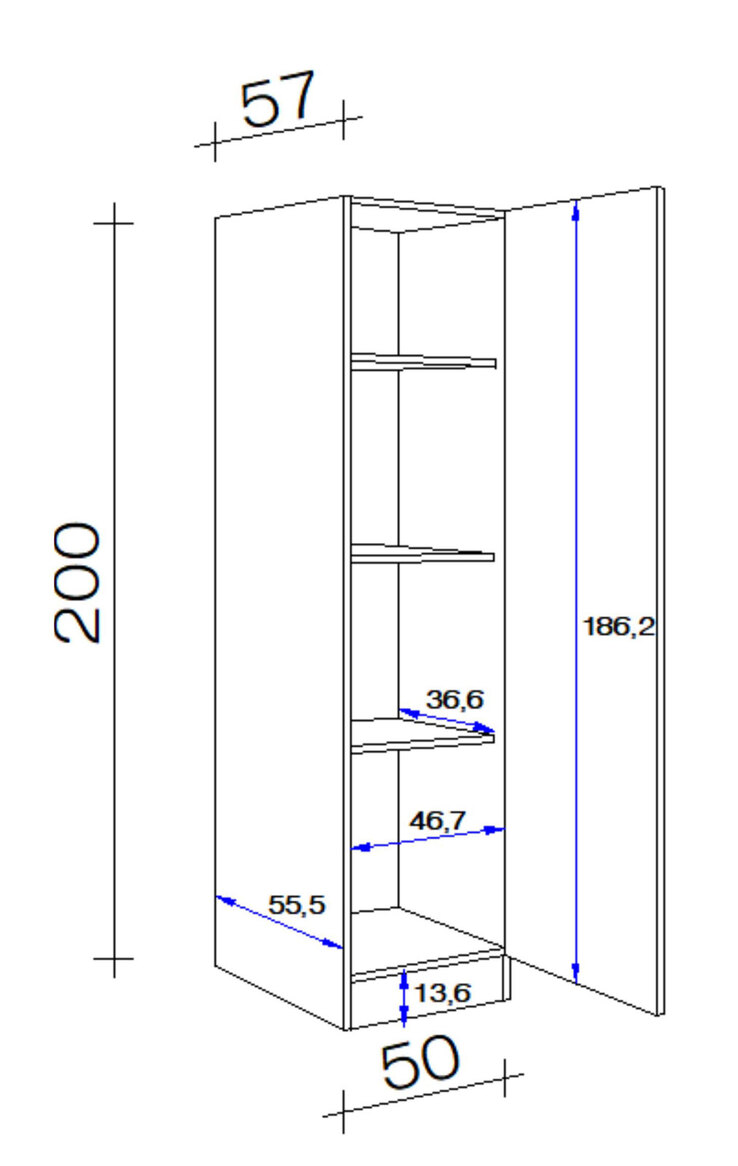 Geschirrschrank Nano Braun 50 x 200 x 57 cm