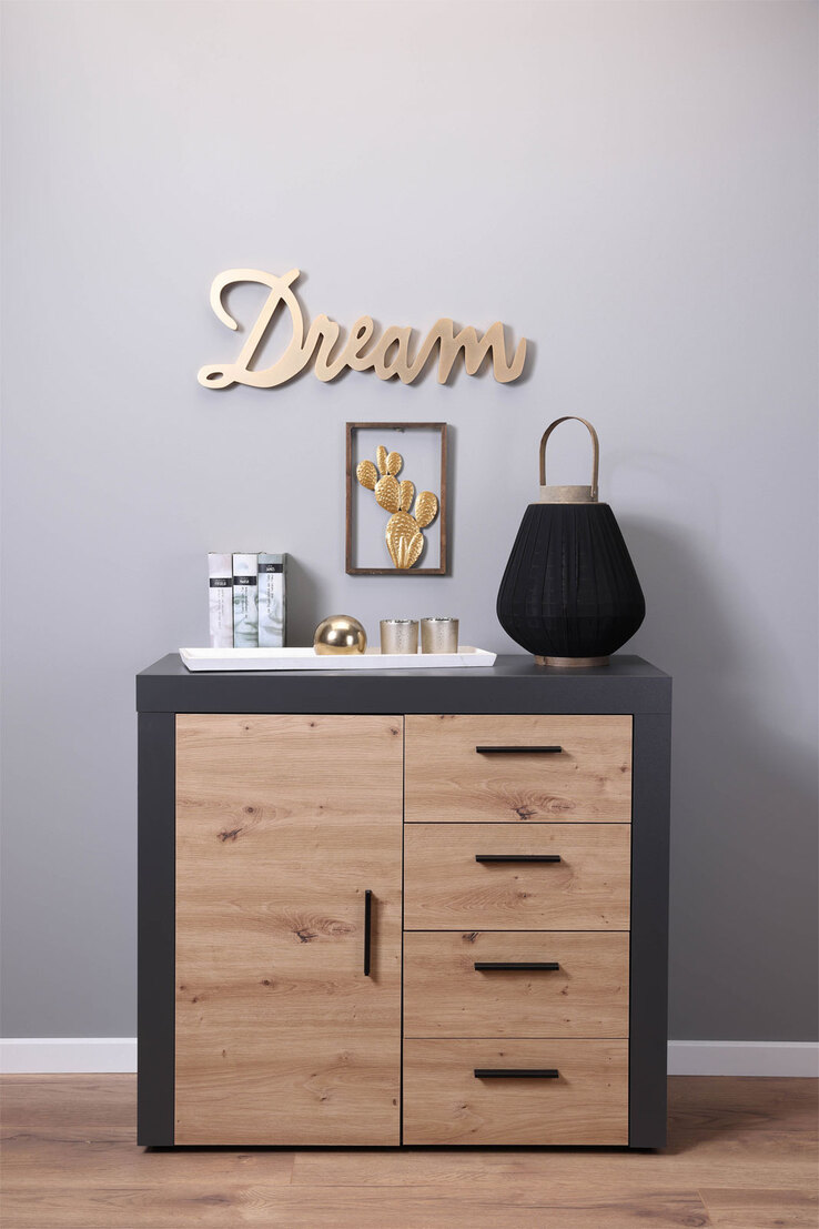 Kommode Roland 1T4S grau/braun 94x86x40 cm