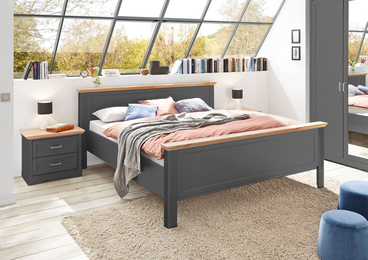 Bett Jasmin 180 x 200 cm Graphit / Abs. Artisan Eiche