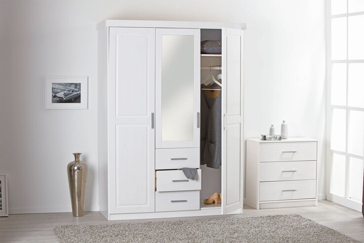 Drehtürenschrank Thilo 140 x 190 cm Kiefer massiv weiß lackiert