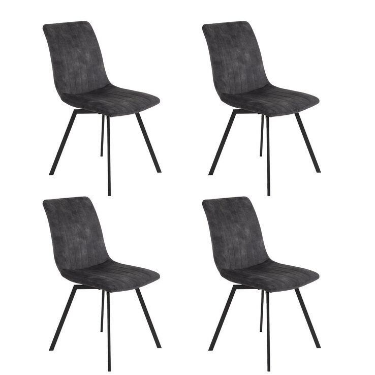 Stuhl Theda 4er Set, 48x84x64 cm Vintage Velvet Anthrazit, Microfaser