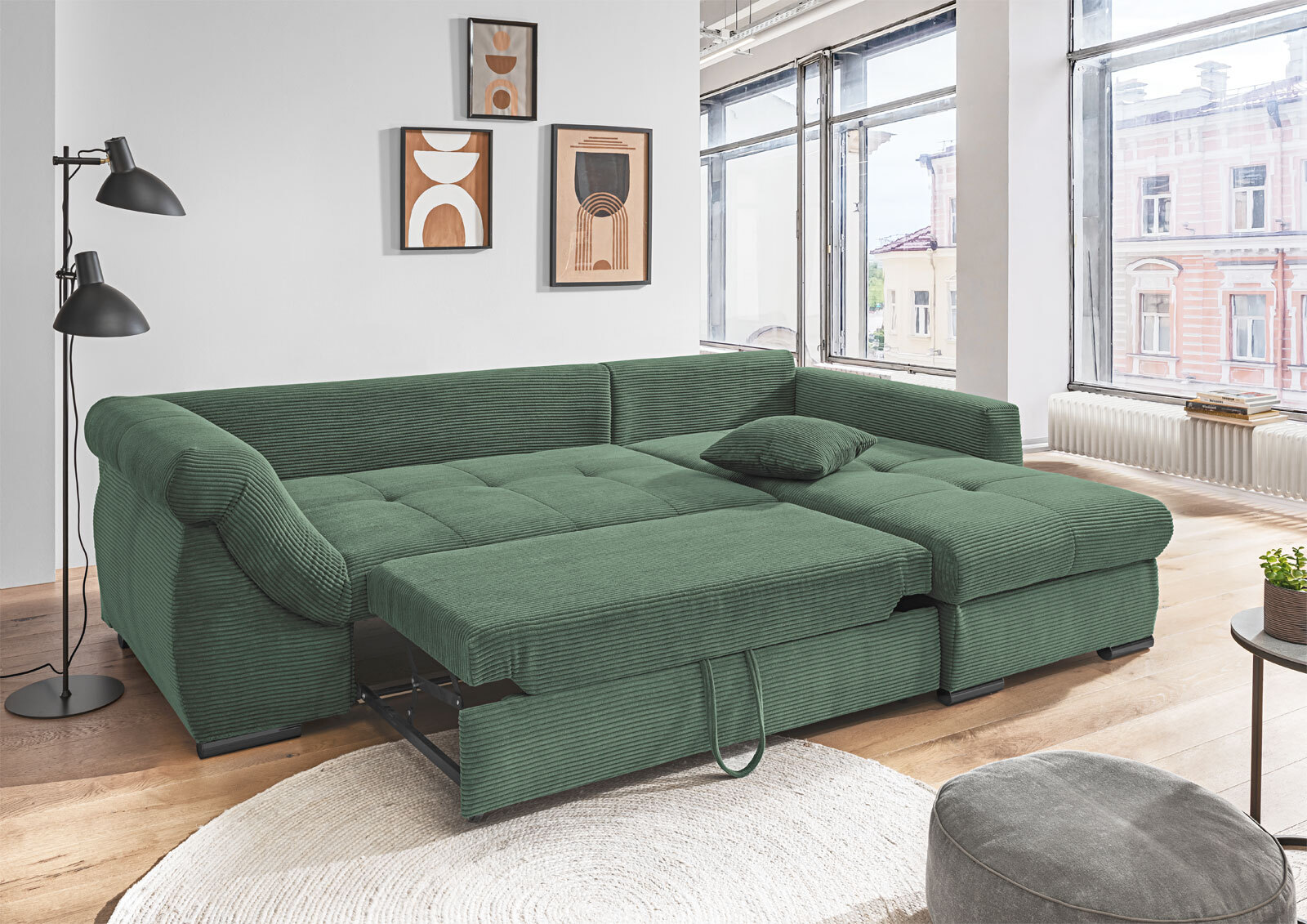 Ecksofa Federico 188 x 302 cm Cord Bezug moosgrün