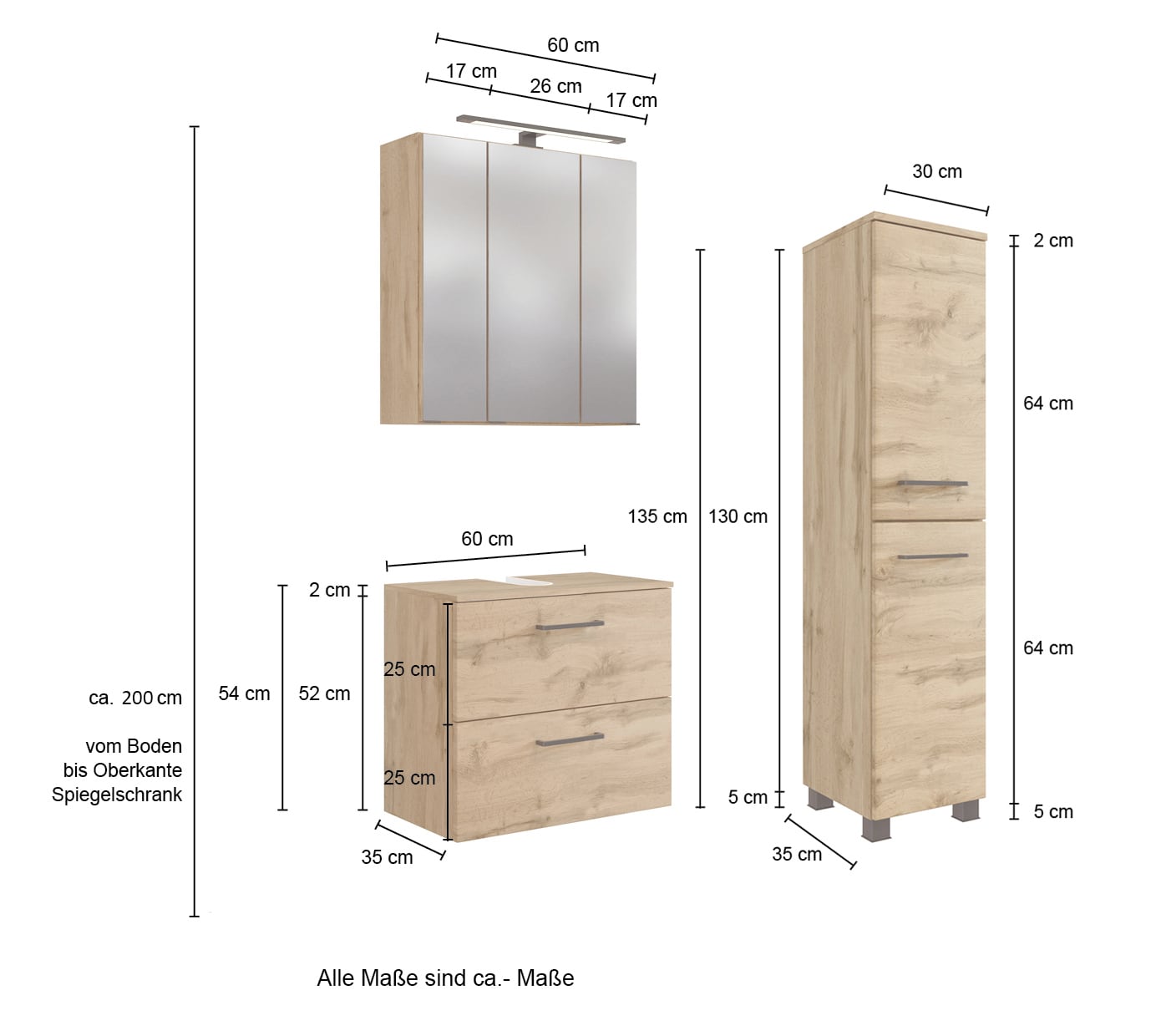 Badkombination Limburg braun 90 cm 2-teilig B/H/T 90x200x35 cm 