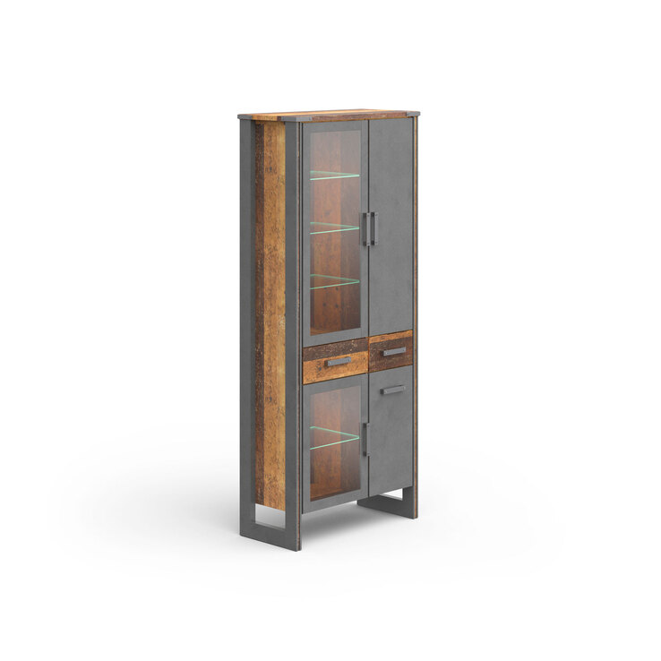 Vitrine Prime Grau/Braun Matera Old-Wood-Optik 89 x 212 x 42 cm