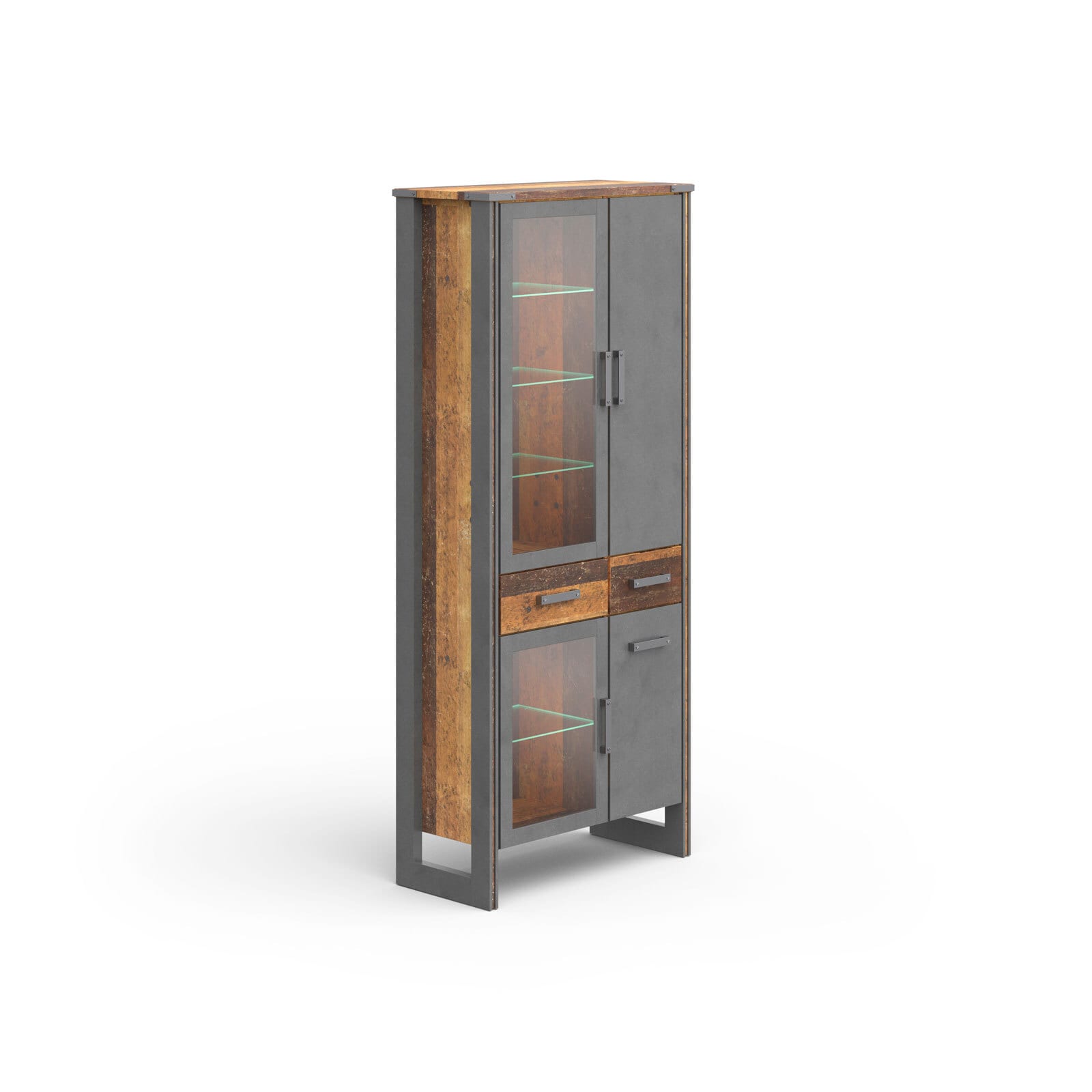 Vitrine Prime Grau/Braun Matera Old-Wood-Optik 89 x 212 x 42 cm 