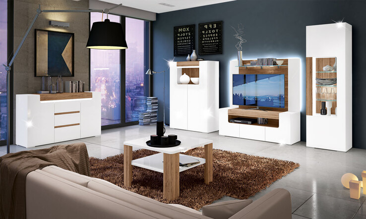 TV-Element Milano Alpinweiß/Weiß Hochglanz/San Remo Eiche dunkel ca. 190 x 52 x 45 cm