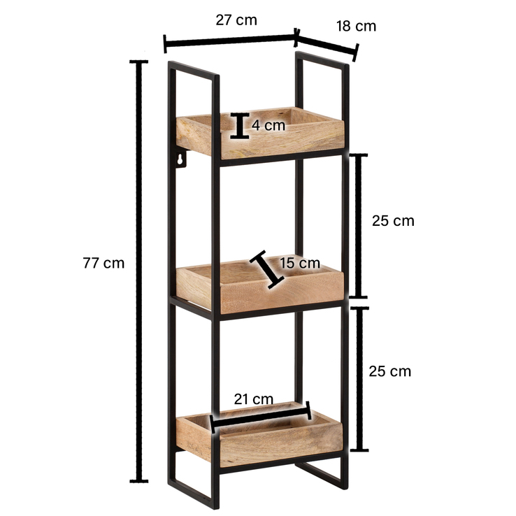 Wandregal 27x77x18 cm Metall/Massivholz Mango braun/schwarz