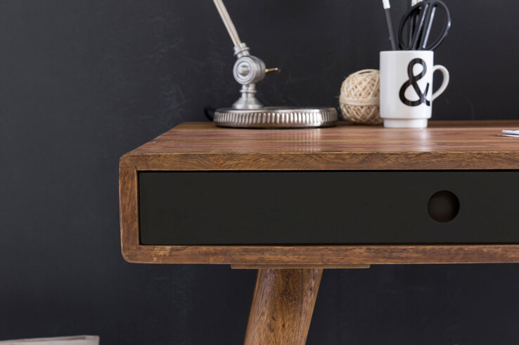 Schreibtisch Wexford Massivholz braun/schwarz