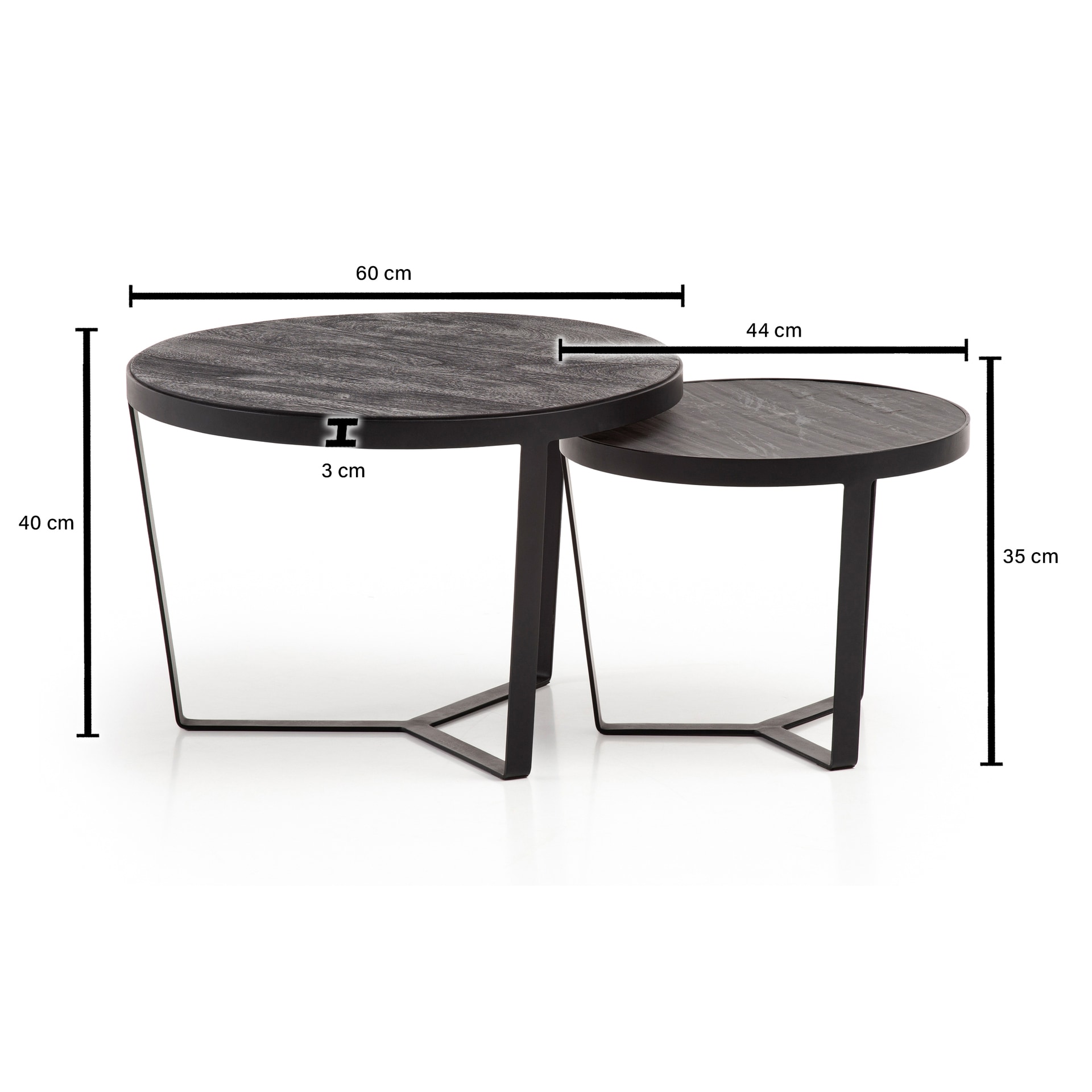 Couchtisch 2er Set 60x40x60 cm Metall/Massivholz Akazie/MDF schwarz