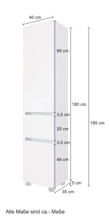 Hochschrank Baabe 40 x 180 cm Weiß matt