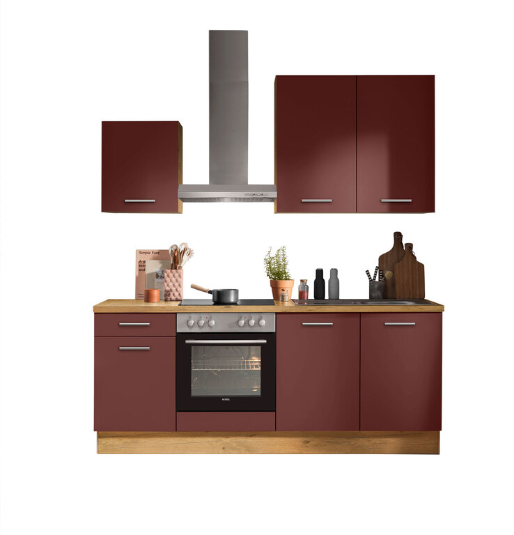Küchenzeile Cranberry/Eiche Vintage Nachbildung ca.210cm