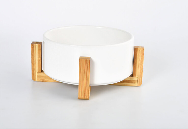 Futterschale auf Holz-Fuß weiß 25 cm
