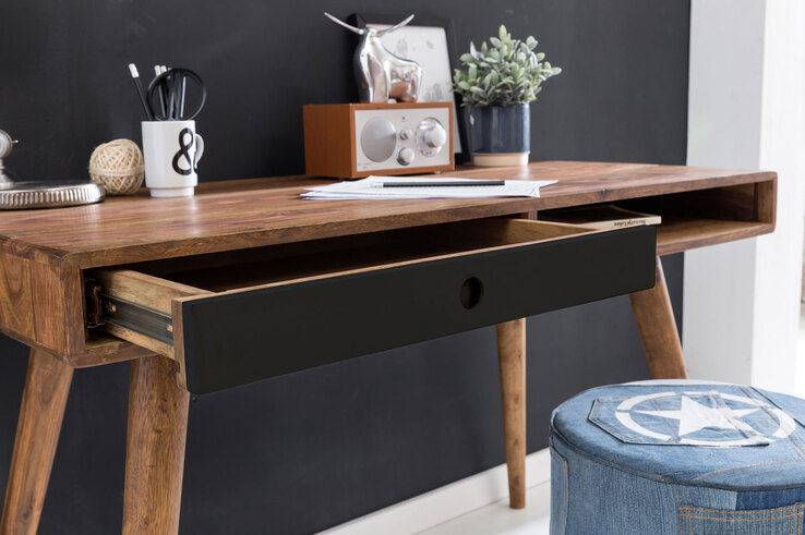 Schreibtisch Wexford Massivholz braun/schwarz