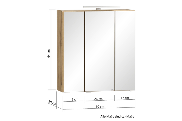 Spiegelschrank Gent weiß/braun B/H/T 60x64x20 cm