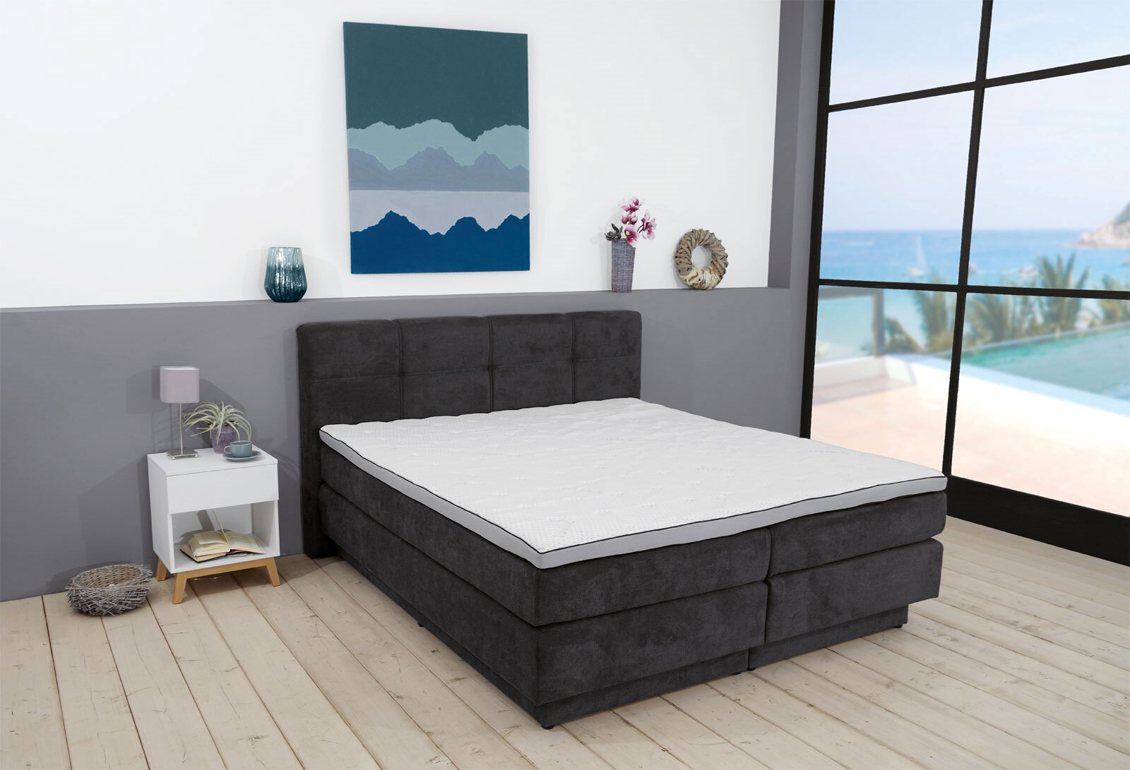 Boxspringbett Portage, Stoff anthrazit, 160 x 200 cm