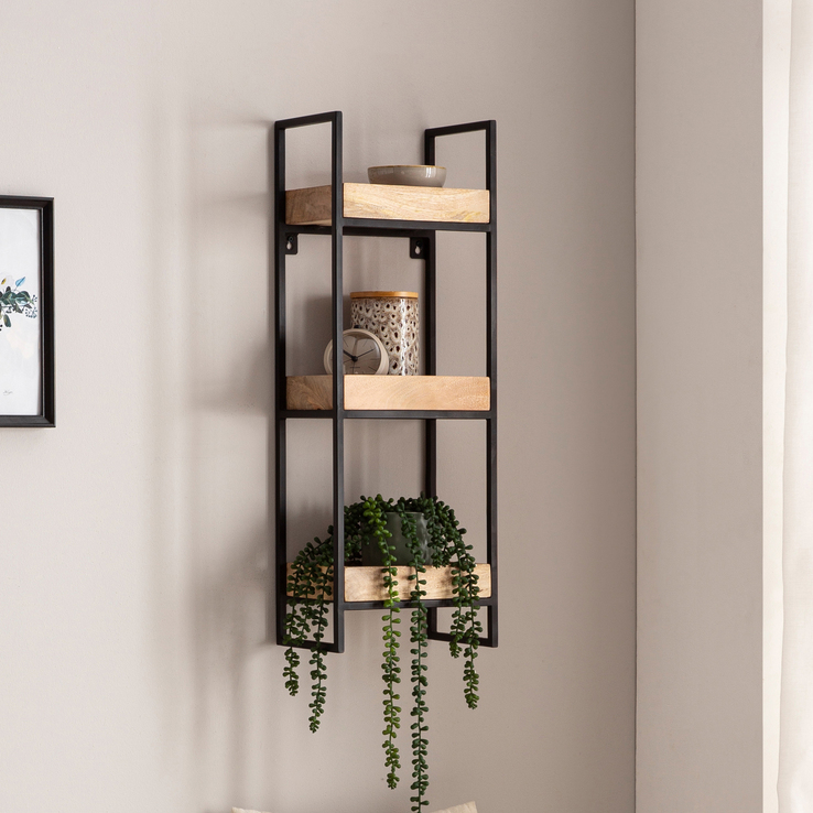 Wandregal 27x77x18 cm Metall/Massivholz Mango braun/schwarz