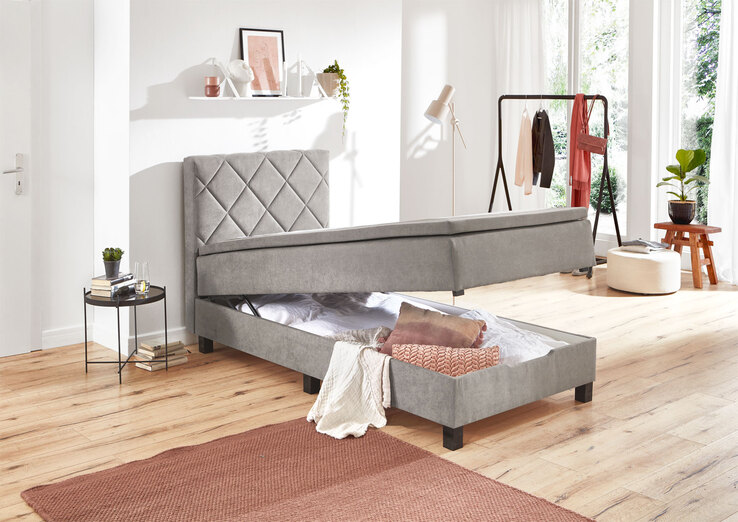 Polsterbett Lincoln m. Bettkasten 100x200 cm grau