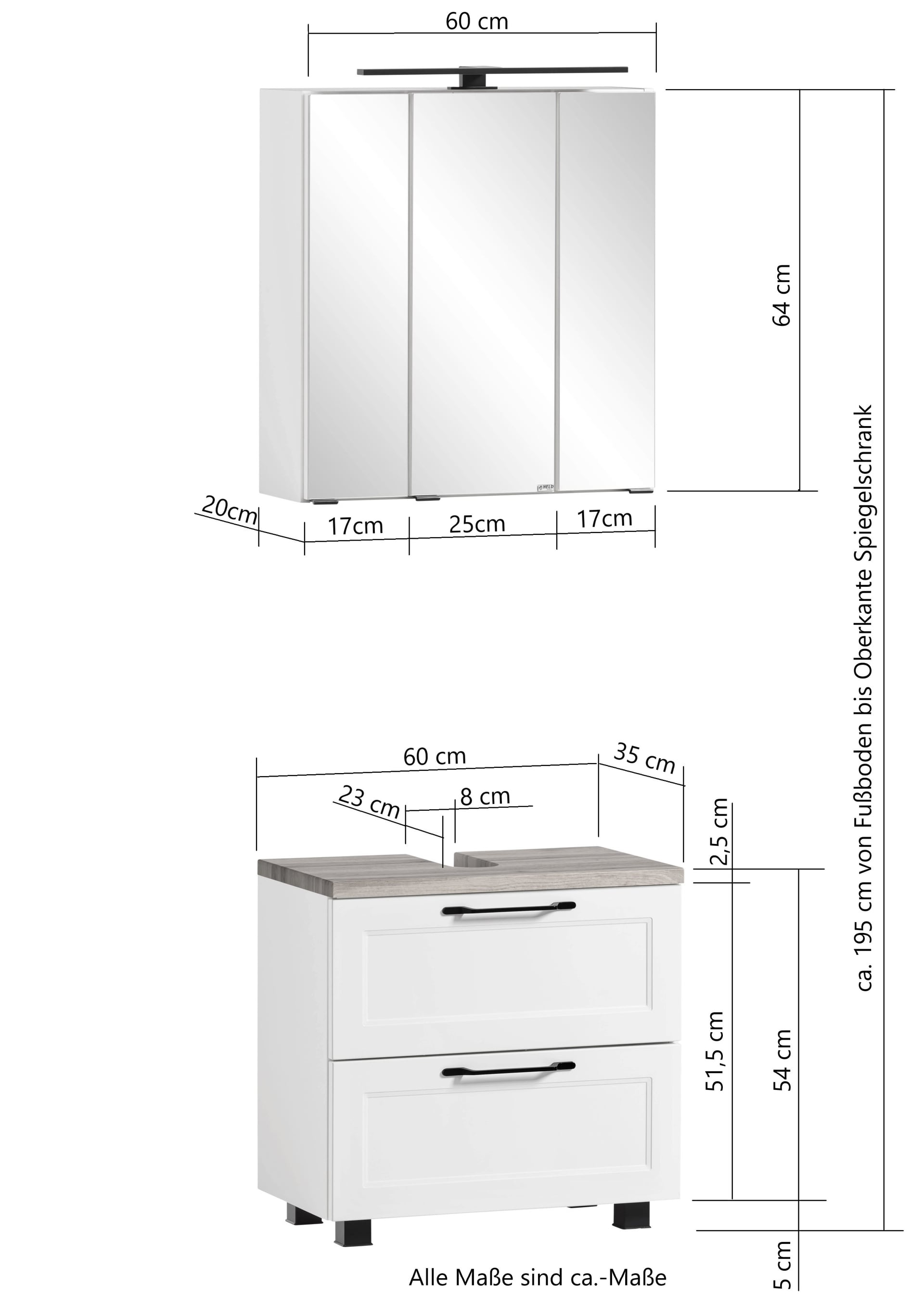 Badkombination Lüttich weiß 60cm 2-teilig B/H/T 60x200x35 cm