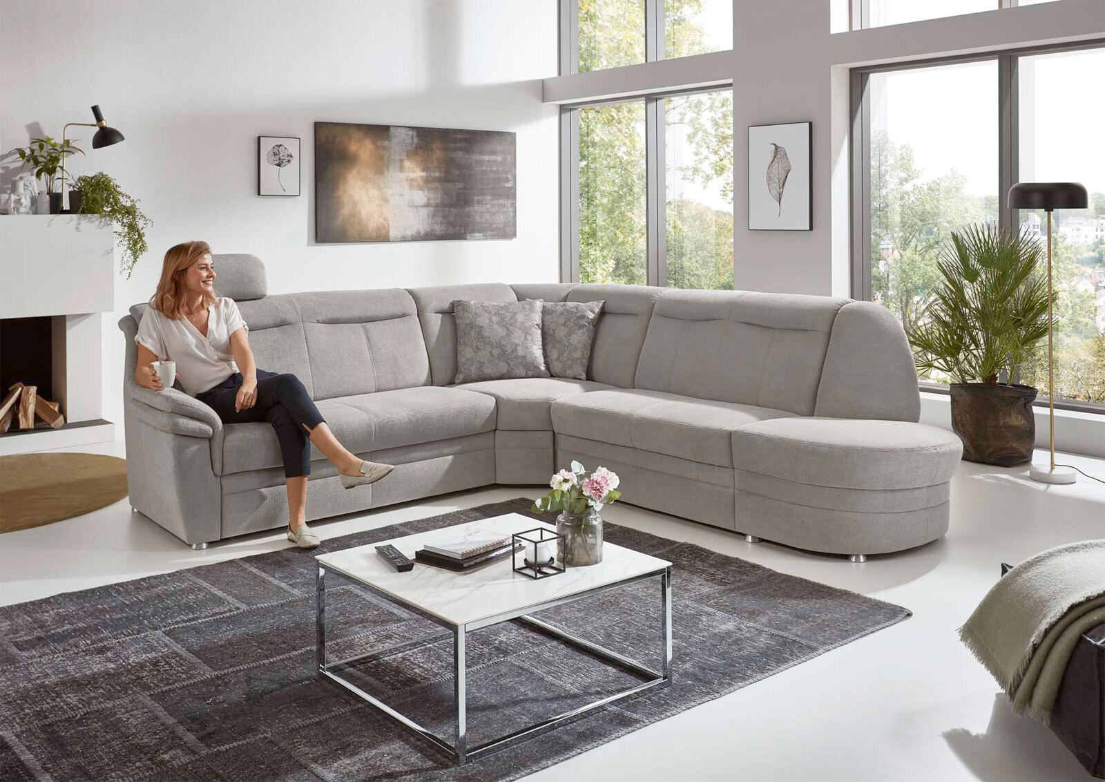 Ecksofa Mecheln Stoffbezug Belle silver 12 