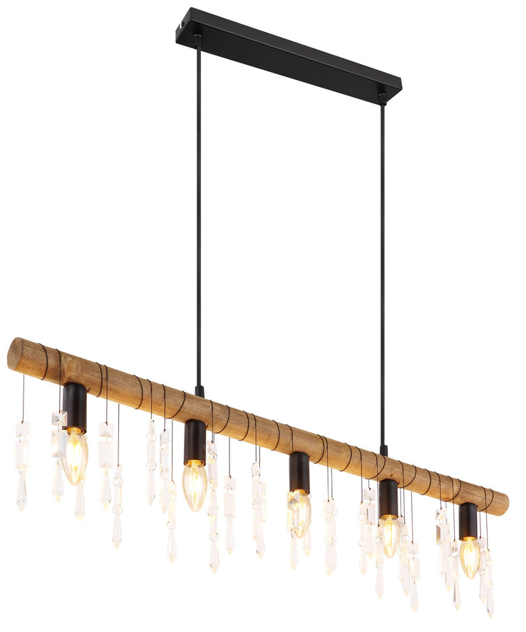 KIRA I Pendellampe schwarz 15532-5H, B/H/T: 90 x 120 x 6 cm, Glas, Metall, Holz